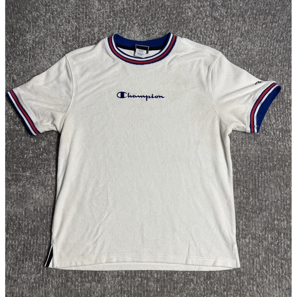 CHAMPION T Shirt Mens LG Terry Cloth White Short Sleeve Towel Type Material